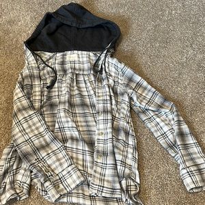 white black and grey hooded flannel, super soft, size s